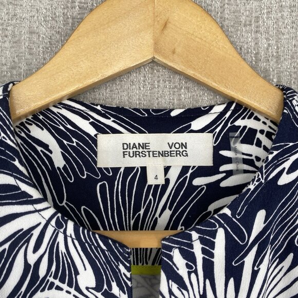 Diane Von Furstenburg‎ Dress 4 Black Sheath Flower Print Fitted Bodycon Full Zip - Picture 4 of 12
